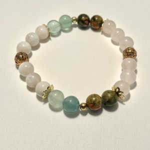 Moonstone, Unakite, Rose Quartz, and Fluorite Bracelet.