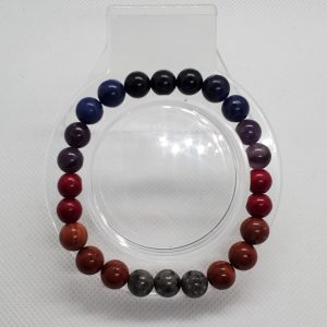 Amethyst, Yooperlite, Mookaite Jasper, Red Jasper, Blue Agate, and Onyx Bracelet.