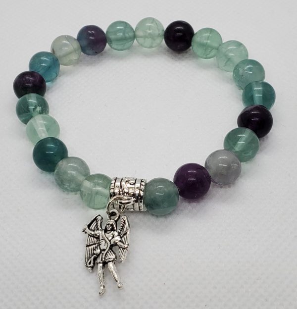 Green Fluorite bracelet with Archangel Michael charm.