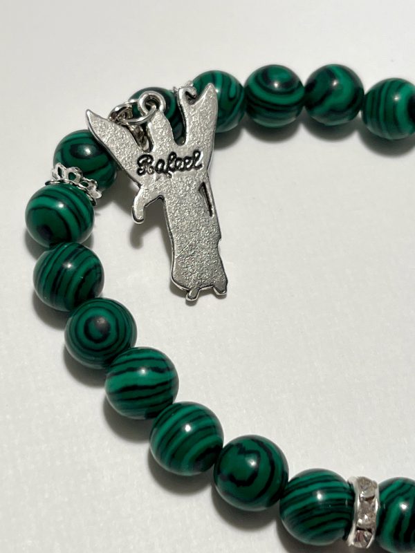 Malachite with Archangel Raphael charm bracelet. Zoom In.