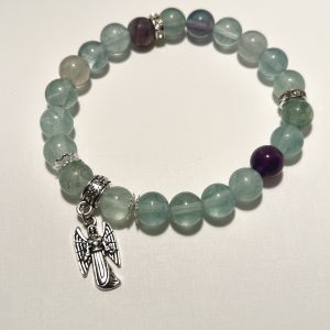 Green Fluorite bracelet with Archangel Chamuel charm.