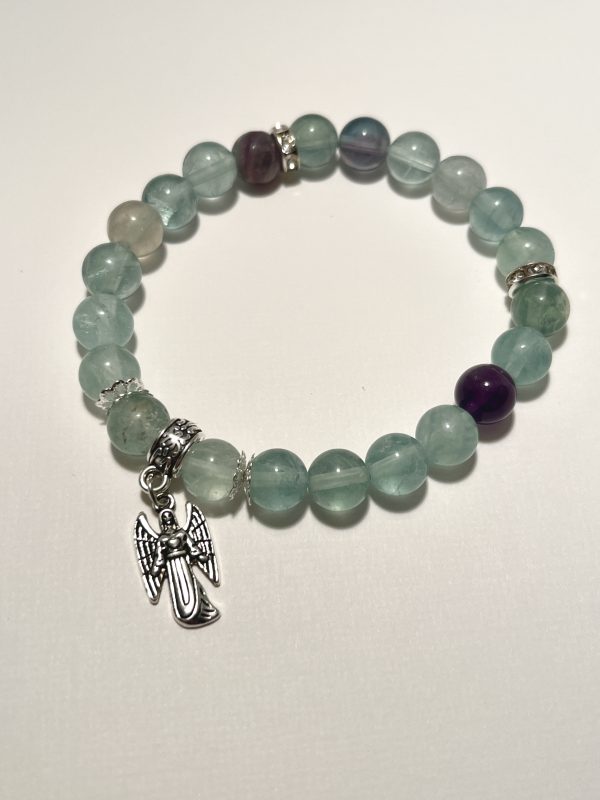 Green Fluorite bracelet with Archangel Chamuel charm.