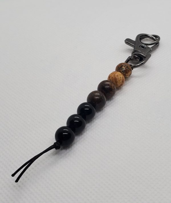 Black Onyx, Bronzite, and Picture Jasper Keychain.