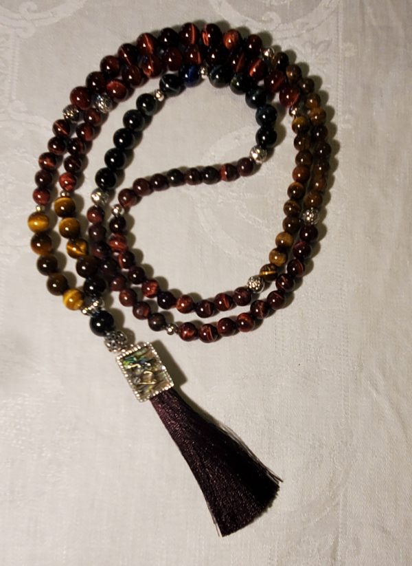 Red, Gold, and Blue Tiger's Eye Mala.