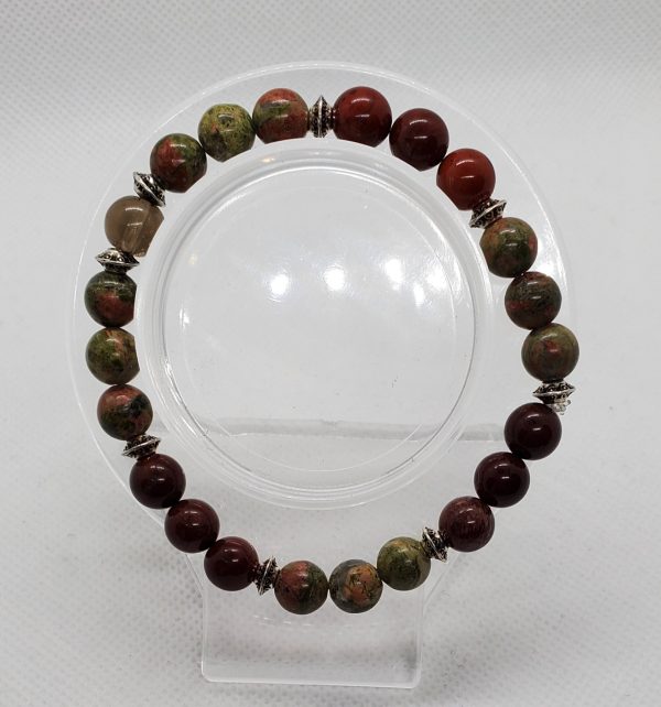 Unakite, Red Jasper, and Smokey Quartz Bracelet.