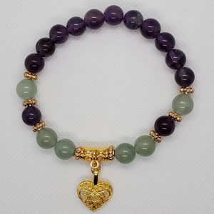 Amethyst, Aventurine, with Gold Accents Bracelet.