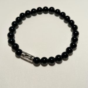 Black Onyx with silver charm bracelet.