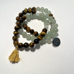 Aventurine and Tiger's Eye Triple Stack Bracelets with charm and tassel.