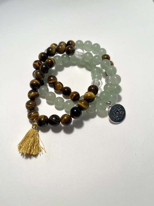 Aventurine and Tiger's Eye Triple Stack Bracelets with charm and tassel.