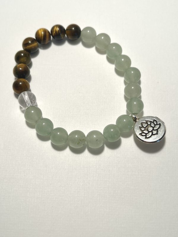 Aventurine and Tiger's Eye Triple Stack Bracelets with charm and tassel. 1 of 3 bracelet.