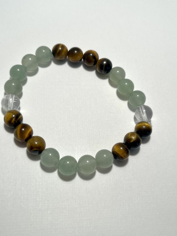 Aventurine and Tiger's Eye Triple Stack Bracelets with charm and tassel. 2 of 3 bracelet.