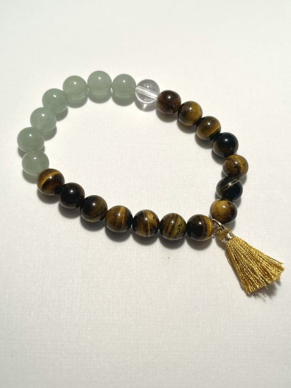 Aventurine and Tiger's Eye Triple Stack Bracelets with charm and tassel. 3 of 3 bracelet.