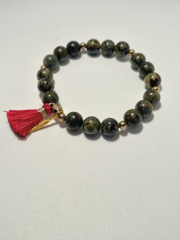 Dragon's Blood Stone Bracelet with tassel.