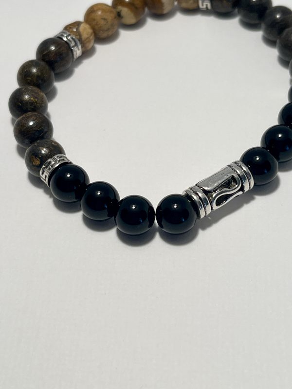 Black Onyx, Bronzite, Picture Jasper Bracelet. Zoomed In.