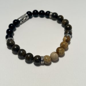 Black Onyx, Bronzite, Picture Jasper Bracelet.