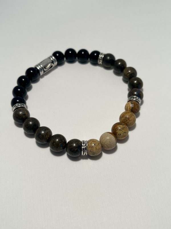 Black Onyx, Bronzite, Picture Jasper Bracelet.