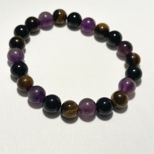 Amethyst, Tiger's Eye, and Black Tourmaline Bracelet.