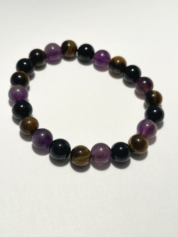 Amethyst, Tiger's Eye, and Black Tourmaline Bracelet.