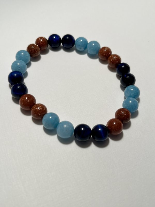 Sandstone, Blue Tiger's Eye, and Blue Chalcedony Bracelet.