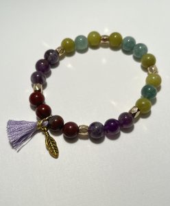 Amethyst, Burmese Jade, Natural Green Jade, and Red Jasper Bracelet.