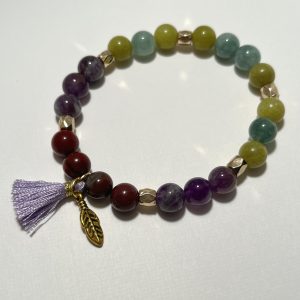 Amethyst, Burmese Jade, Natural Green Jade, and Red Jasper Bracelet.