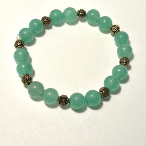 Green Aventurine with silver rose bead spacers Bracelet.