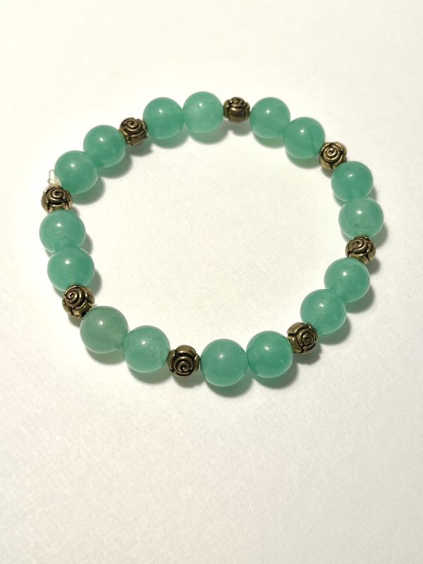 Green Aventurine with silver rose bead spacers Bracelet.