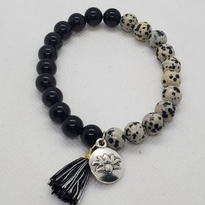 Black Onyx, Dalmatian Jasper, Bracelet with Silver Accents.