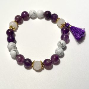 Amethyst, Moonstone, and Howlite: Bracelet to reduce panic and anxiety attacks.