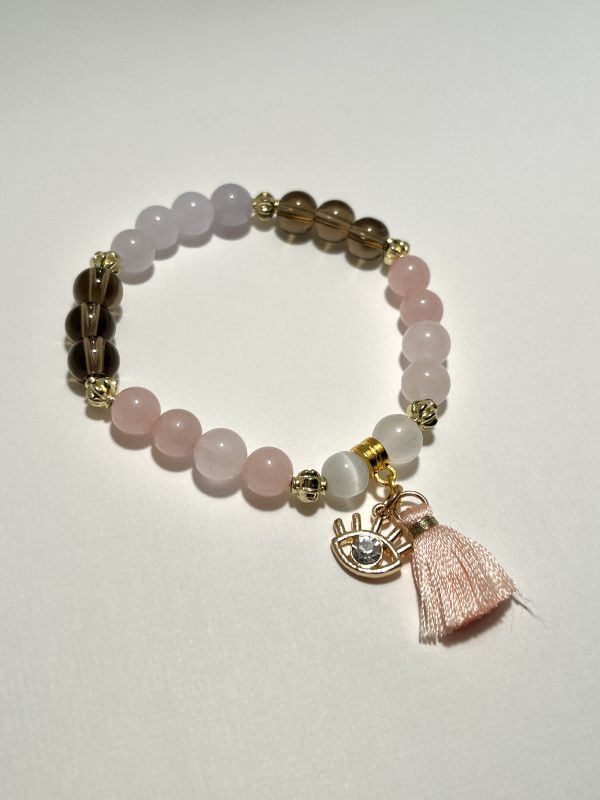 Selenite, Rose Quartz, Smokey Quartz, Aquamarine Bracelet