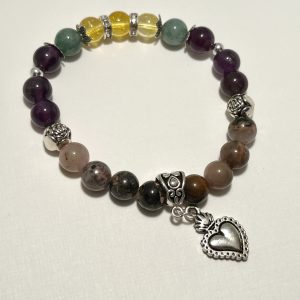 Rhodonite, Amethyst, Citrine, and Burmese Jade Bracelet.