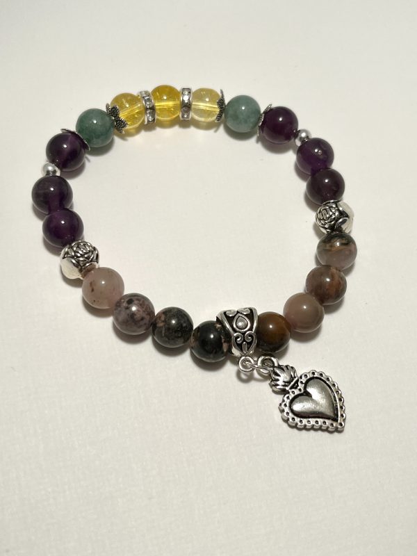 Rhodonite, Amethyst, Citrine, and Burmese Jade Bracelet.