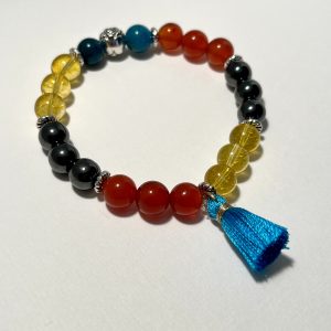 Blue Apatite, Citrine, Carnelian, and Hematite Bracelet.