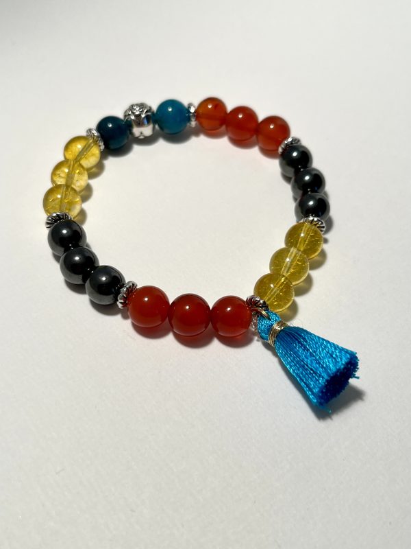 Blue Apatite, Citrine, Carnelian, and Hematite Bracelet.