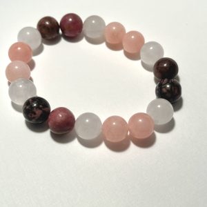 Rose Quartz, White Jade, and Rhodonite Bracelet.