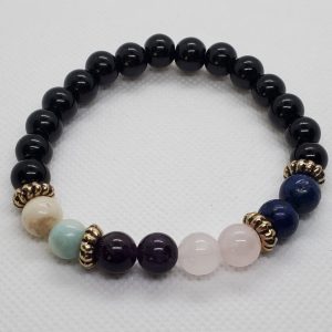 Black Onyx, Amethyst, Lapis, Amazonite, and Rose Quartz Bracelet.