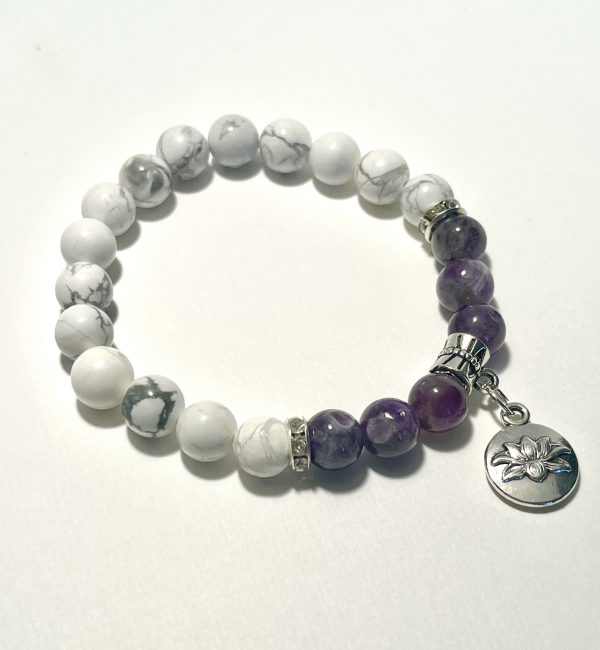 Amethyst and Howlite Bracelet with Charm.