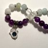 Aquamarine, Quartz, Amethyst, Moonstone, and Evil Eye Charm Bracelet. Zoomed In.