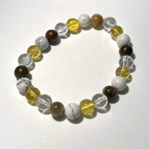 Howlite, Tiger's Eye, Citrine, and Quartz: Gemini Energy Bracelet.