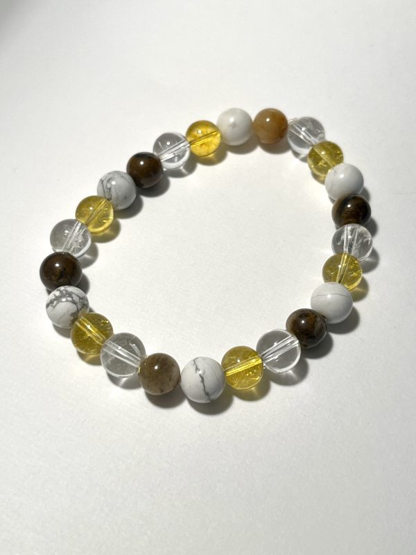 Howlite, Tiger's Eye, Citrine, and Quartz: Gemini Energy Bracelet.