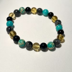 Citrine, Black Onyx, Sea Jasper, and Laborite: Leo Energy Bracelet.