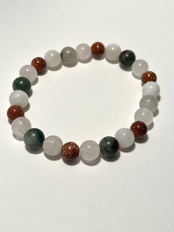 Sandstone, Rose Quartz, Moonstone, and Bloodstone: Libra Energy Bracelet.