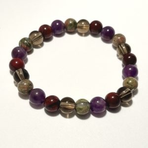 Amethyst, Red Jasper, Smokey Quartz, and Unakite: Scorpio Energy Bracelet.