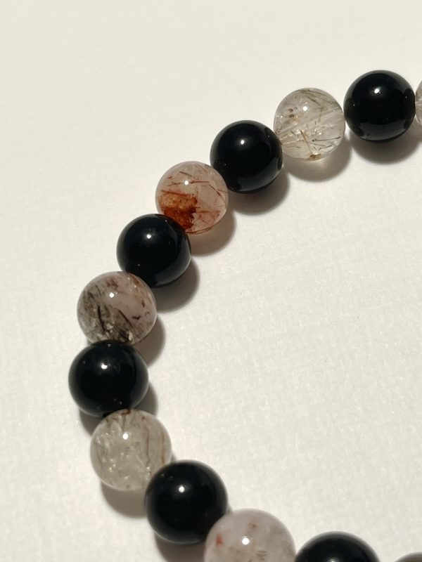 Obsidian, Hematite, and Blue Tiger's Eye Bracelet. Zoomed In