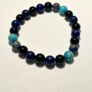 Lapis Lazuli, Obsidian, and Blue Magnesite Turquoise Bracelet.