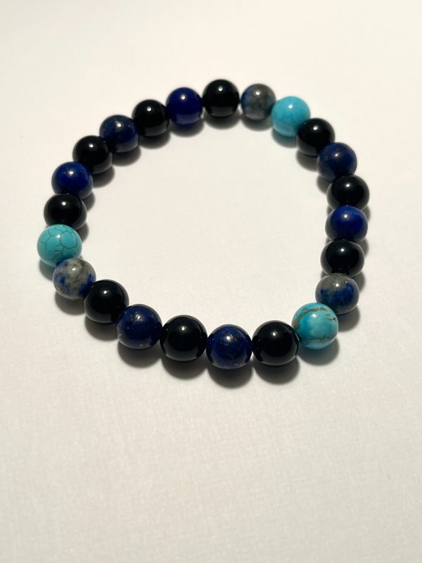 Lapis Lazuli, Obsidian, and Blue Magnesite Turquoise Bracelet.